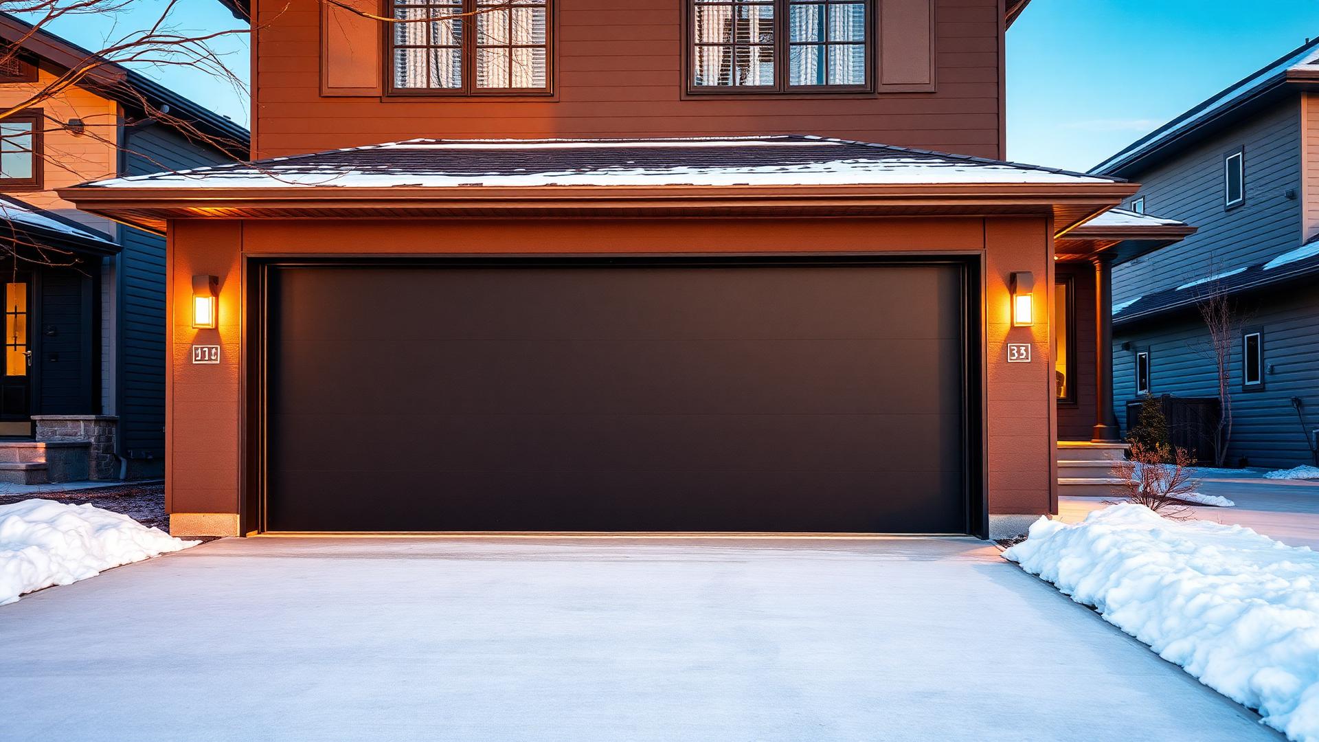 Modern black garage door on a Manitoba home